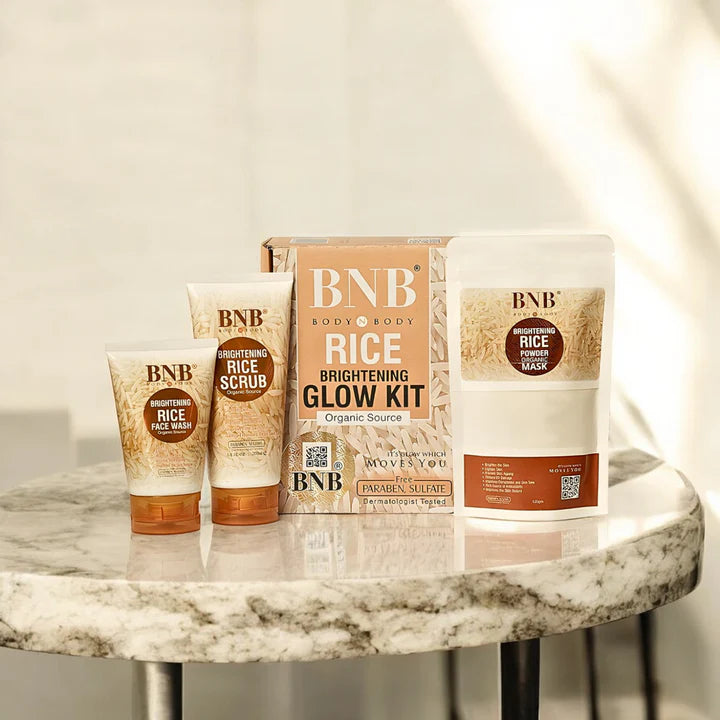 BNB Rice Extract Bright & Glow Kit ( Rice Face Wash + Rice Scrub + Rice Mask )