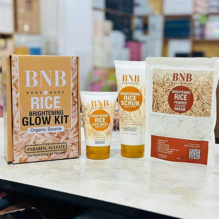 BNB Rice Extract Bright & Glow Kit ( Rice Face Wash + Rice Scrub + Rice Mask )