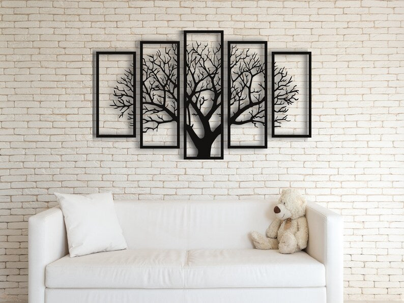 Five Frames Tree 3D art Decor for Walls