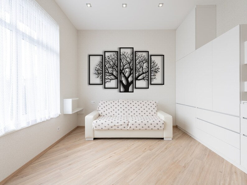 Five Frames Tree 3D art Decor for Walls